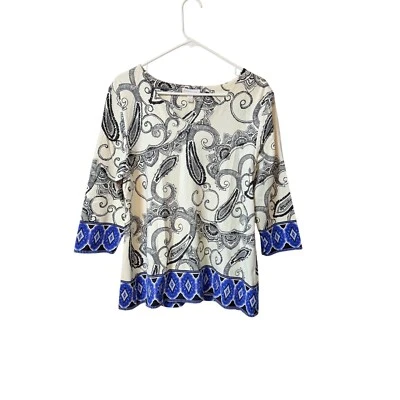 Túnica Charter Club Paisley Top Talla XL Camisa Borde Geométrico Bohemia Informal Foto 1 de 4