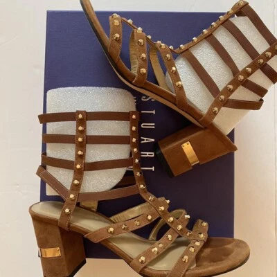 Stuart Weitzman suede studded accent gladiator sandals with block heel Size 7W - Image 1 of 4