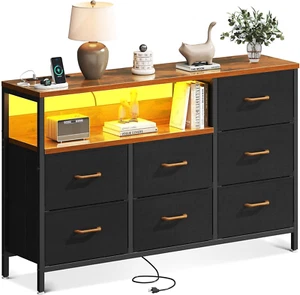 Dresser with LED Lights and Charging Station, 52-Inch Long Dresser for Bedoom wi - Picture 1 of 12