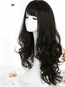 Women Lady Trendy Party Function Fringe Long Curly Wavy Natural Look Hair Wigs - Picture 1 of 4