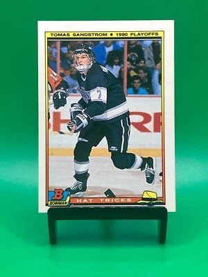 1990-91 Bowman Hat Tricks Kings Hockey Card #21 Tomas Sandstrom - Image 1 of 2