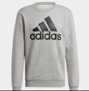 NWT MEN'S ADIDAS GK9077  ESSENTIALS BIG LOGO SWEATSHIRT GREY/BLACK TOP $55 - Picture 1 of 4