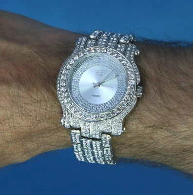 Techno Pave Hip Hop Silver Finish Iced Bezel & Band Watches - Image 1 of 4