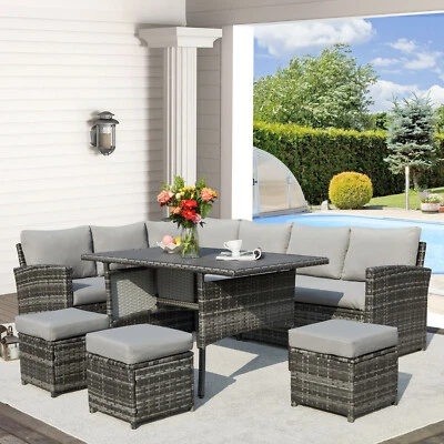 U-MAX 7 Pieces Outdoor Furniture Set Patio Wicker Rattan Sectional Sofa w/ Table
