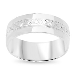 Men's Silver Plated Cubic Zirconia Ring Wedding Band Jewellery Free Gift Bag