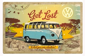 XL Retro Tin Metal Embossed Sign VW KOMBI Let's Get Lost 40x60cm Rustic Licensed - Picture 1 of 2