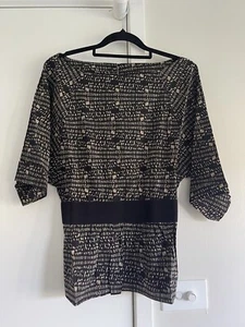 Theory Stretch Top Tshirt Size 2 AU 8 Silk Blend Dorris Morocco Geometric Print - Picture 1 of 8
