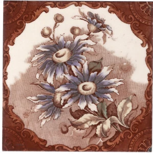 T. & R. Boote & Co - c1886 - Blue Asters Floral - Antique  Victorian Tile - Picture 1 of 4