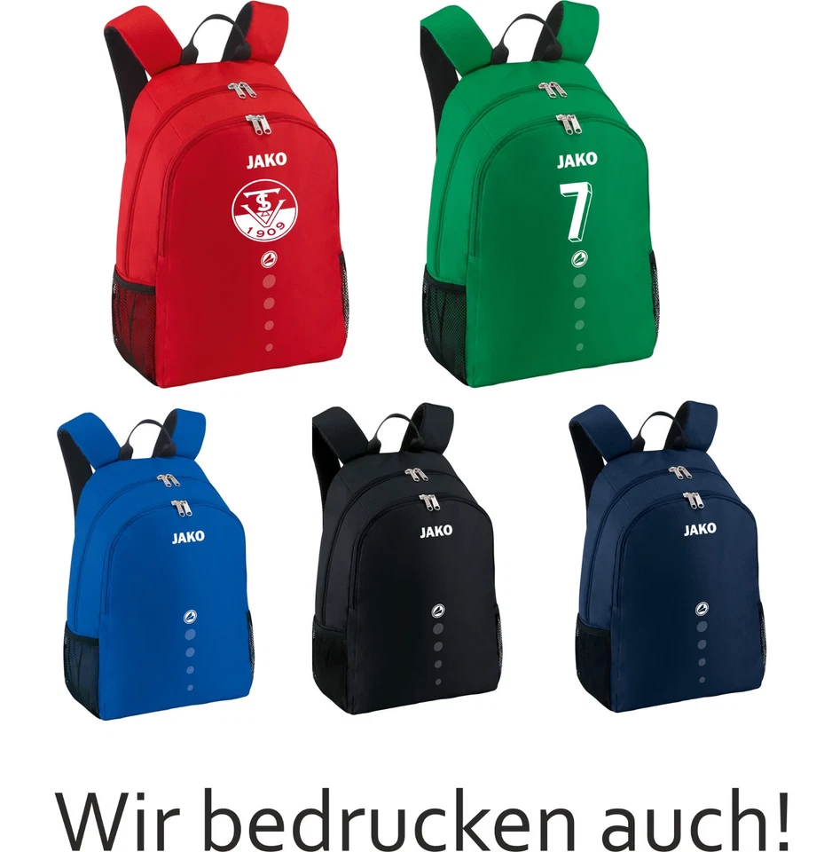 JAKO Classico Rucksack Sporttasche mit 1 x Druck Wappen oder Nummer oder Name...