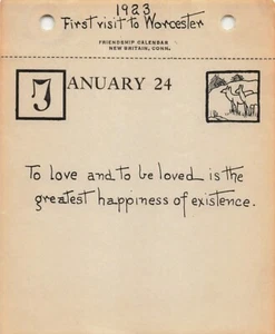1923 Janet Robinson Calendar Page To Love & Be Loved Quote Deers Evergreens - Picture 1 of 4