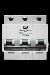 FEDERAL 16 AMP CURVE D 10kA TRIPLE POLE MCB BREAKER STABLOK HDA HDA3P16 - Picture 1 of 7