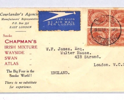 SUDÁFRICA Cubierta KGV 11/2d *Tete-Beche* BLOQUE SG.5a 1936 Anuncio TOBACCO YJ357 Foto 1 de 4