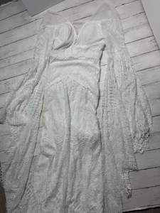 Unbranded Women White Crochet Lace Deep V Neck Flared Sleeve A-Line Dress Size S - Imagen 1 de 8