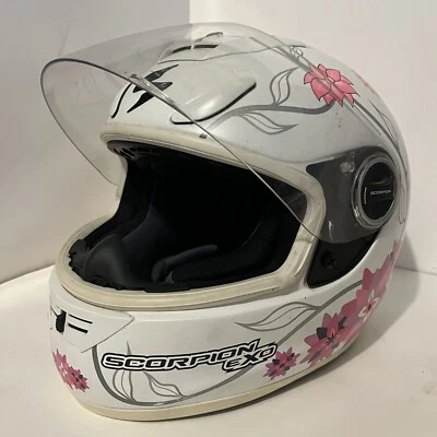 Scorpion EXO-700 Pink White Floral Motorcycle Full Helmet Large Black Dhalia - Image 1 of 4