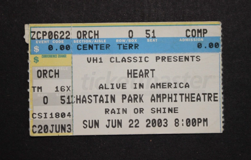 HEART Ticket Stub - June 22, 2003 - Chastain Park Amphitheatre  Atlanta, GA - Image 1 of 1