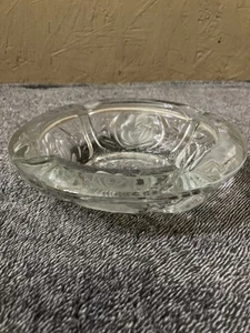 Vintage Heavy Ashtray Clear Glass w Rose Design 6"W x 1.5"H - Picture 1 of 3