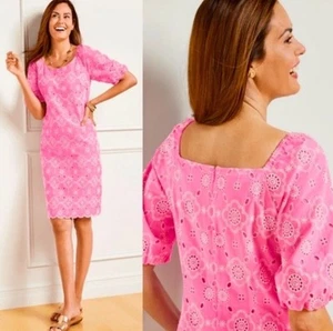 Talbots Sweet Shift Dress Plus Sz 20W Pink Floral Eyelet Embroidered Puff Sleeve - Picture 1 of 6