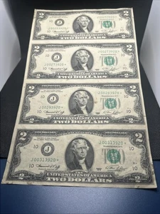 UNCUT Sheet of 4 - 1976 $2 Two Dollar Bill Federal Reserve Note Star rare low # - Picture 1 of 14
