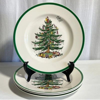 Vintage Spode S3324 Christmas Tree 10.75” Dinner Plates England Set of 4 - Image 1 of 4