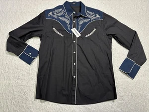 Western Ranchwear Shirt Mens Sz M Blue Embroidered Long Sleeve Rodeo Stampede - Picture 1 of 13