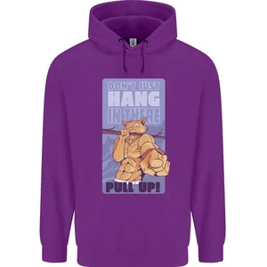 Pull Up Funny Cat Gym Training Childrens Kids Hoodie - Picture 1 of 39