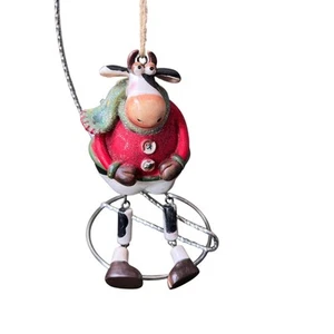 Kurt Adler Christmas Cow Shelf Sitter Dangle legs - Picture 1 of 6