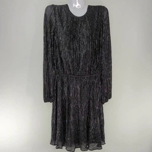 White House Black Market Blouson Dress Silver Shimmer Black S NWT - Picture 1 of 11