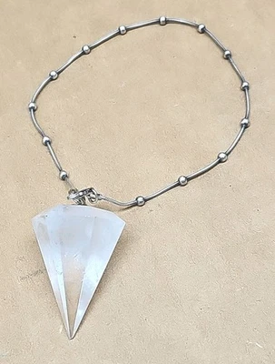 Large Faceted Quartz Pendulum W/ Sterling Beaded Bracelet Chakra Healing Prayer - Image 1 of 4