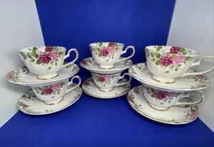 HanKook Korea Super Bone Cup & Saucer Roses England Original Tech Lot of 6 - Picture 1 of 11