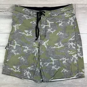 STUSSY FUTURA CAMO BOARD SHORTS 34 Green Unlined Swim Trunks All Over Print Vtg - Picture 1 of 3