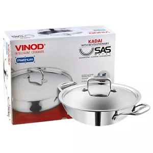 Vinod SAS Pro Platinum Triply Stainless Steel Non Stick Kadhai/Wok With Lid 1.8L - Picture 1 of 6