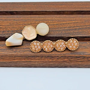 Gold Hair Clip Set, Iridescent Pink Crystals, Pearly Pink Enamel & Marbel Stones - Picture 1 of 6