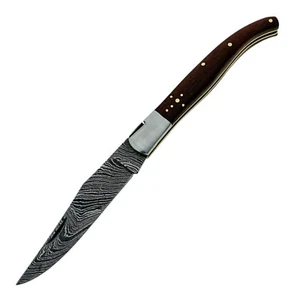 Handmade Damascus Steel Folding Pocket Knife For Hunting Camping & Hiking - Picture 1 of 13