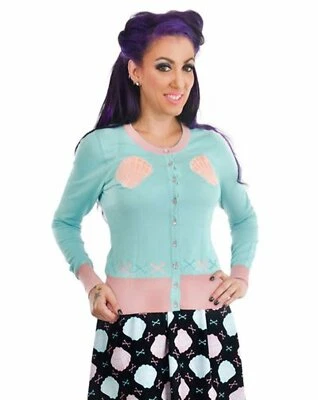 Too Fast Embroidered Cardigan Mermaid Shells Summer Rockabilly Retro - Image 1 of 3