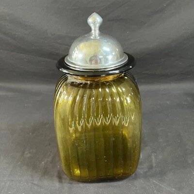 Bote Artland de vidrio ámbar de 10" con tapa de peltre Foto 1 de 4