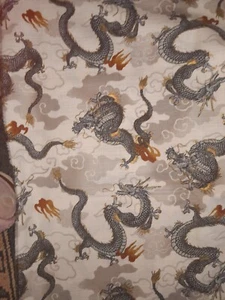 Japanese Fabric Dragons Clouds Metallic 110cm Wide - Picture 1 of 1