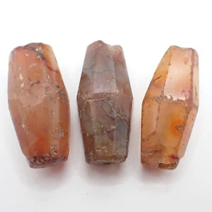 trio grande antica PIETRA CORNIOLA AGATA commercio perline vecchia tribale tenuta africana - Foto 1 di 7