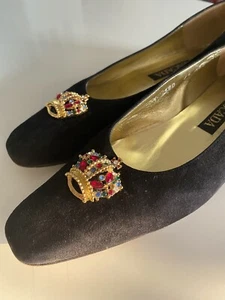 Vintage Escada Suede Flats Rhinestone Crown Detail Size 6.5 - Picture 1 of 6