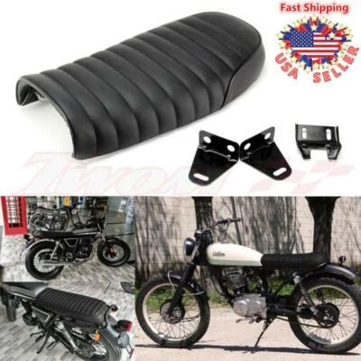 Vintage Motorcycle Black Brown Flat Brat Tracker Locomotive Hump Cafe Racer Seat - Image 1 of 4
