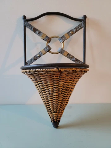 Antique Wrought Iron Wall Basket. Extremely Unique! Cover
