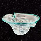Vintage Art Glass Pinched Ashtray Dish Bowl Clear With Colored Edges 4?T 6.5?W