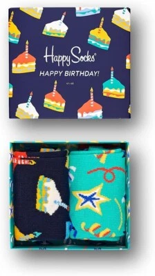 Pacote com 2 meias Happy Socks bolo de aniversário caixa de presente, tamanho: 10-13, G2 (B51T) - Imagem 1 de 4