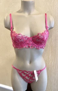 VICTORIA SECRET HEART EMBROIDERY BALCONETTE 32B BRA, S STRING SET PINK SEXY NWT - Picture 1 of 8