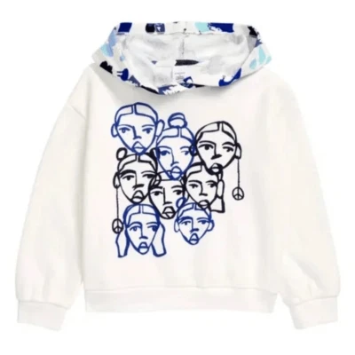 Moletom com capuz Cristina Martinez estampa algodão azul marfim Grow To Bloom tamanho 5 novo sem etiquetas - Imagem 1 de 3