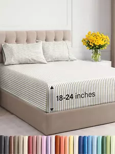 Extra Deep Pocket Queen Sheets - 4 Piece Breathable & Cooling Bed Sheets - Hotel - Picture 1 of 9