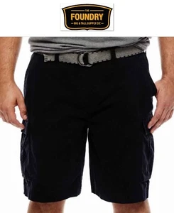 NWT 46 Foundry B&T Cargo Black Belted Men's Shorts 100% Cotton Longer Length New - Foto 1 di 12