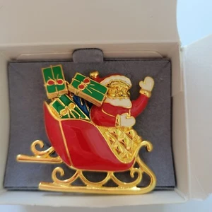 Vintage Avon Brooch Pin & Post Earrings Santa Sleigh Ride Enamel Christmas  - Picture 1 of 6