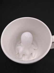 Octopus Coffee Mug White Hidden Creature Stoneware Cup 3 3/8" Tall - Picture 1 of 5