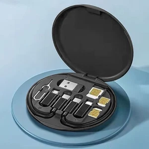 Type USB C Micro-USB Cable Charging Adapter iPhone Cable Kit Storage Box Black - Picture 1 of 9