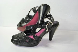 GRETA 1940's Look platform SHOES Black ANKLE WRAP Heels Shoes size 6 6.5 7 - Picture 1 of 5